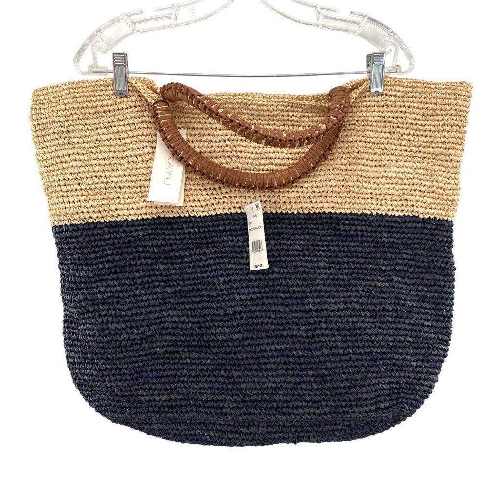 Kayu Women's Elin Two Tone Raffia Woven Tote New - Picture 4 of 16